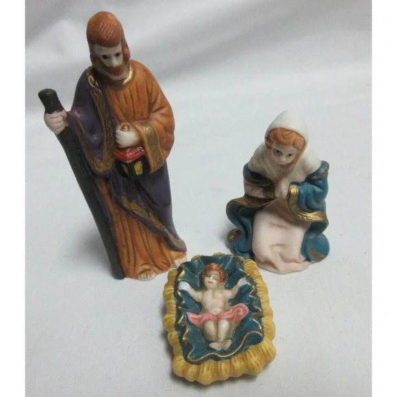 Scott's Porcelain Nativity Set 11 Piece Christmas Set with Wood Base Boxed - Picture 6 of 13
